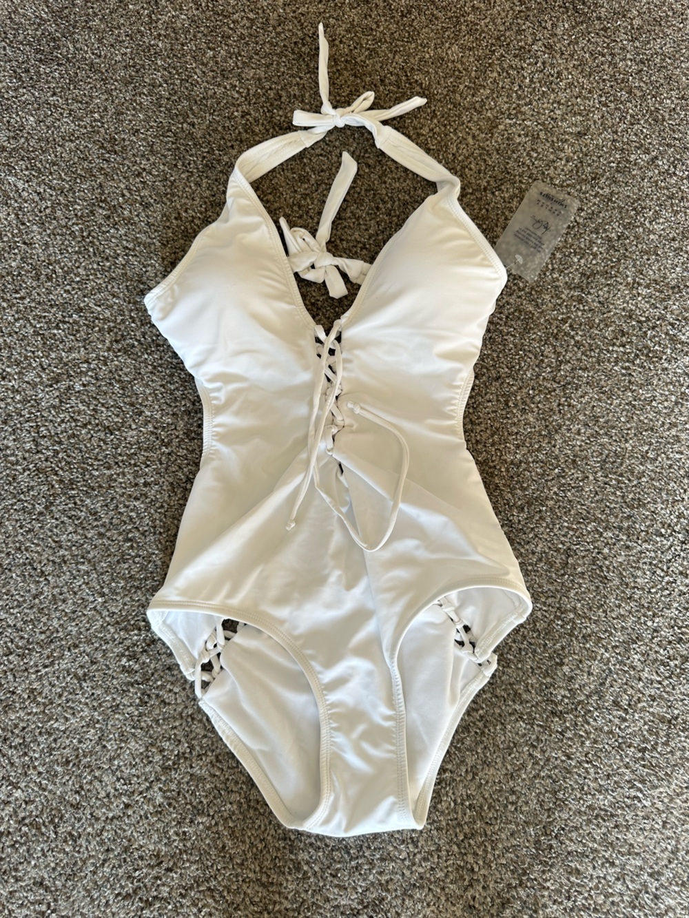 White Womens One-Piece Swimsuit with Lace-Up Sides